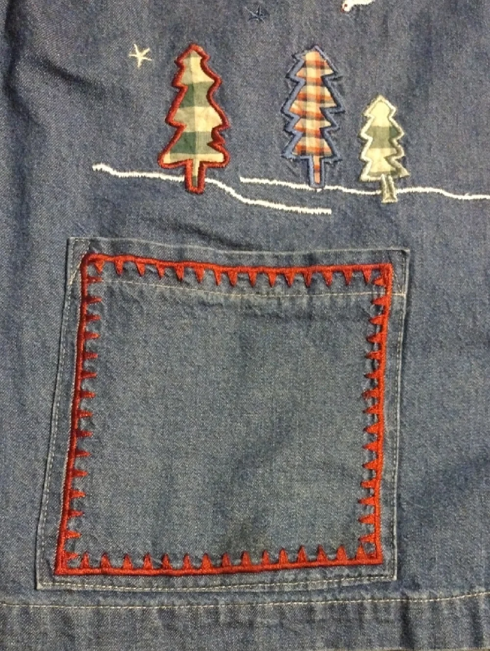 Vintage Teddi Blue Denim Jacket with Tan Corduroy Collar and Red Stitching - Picture 8 of 14